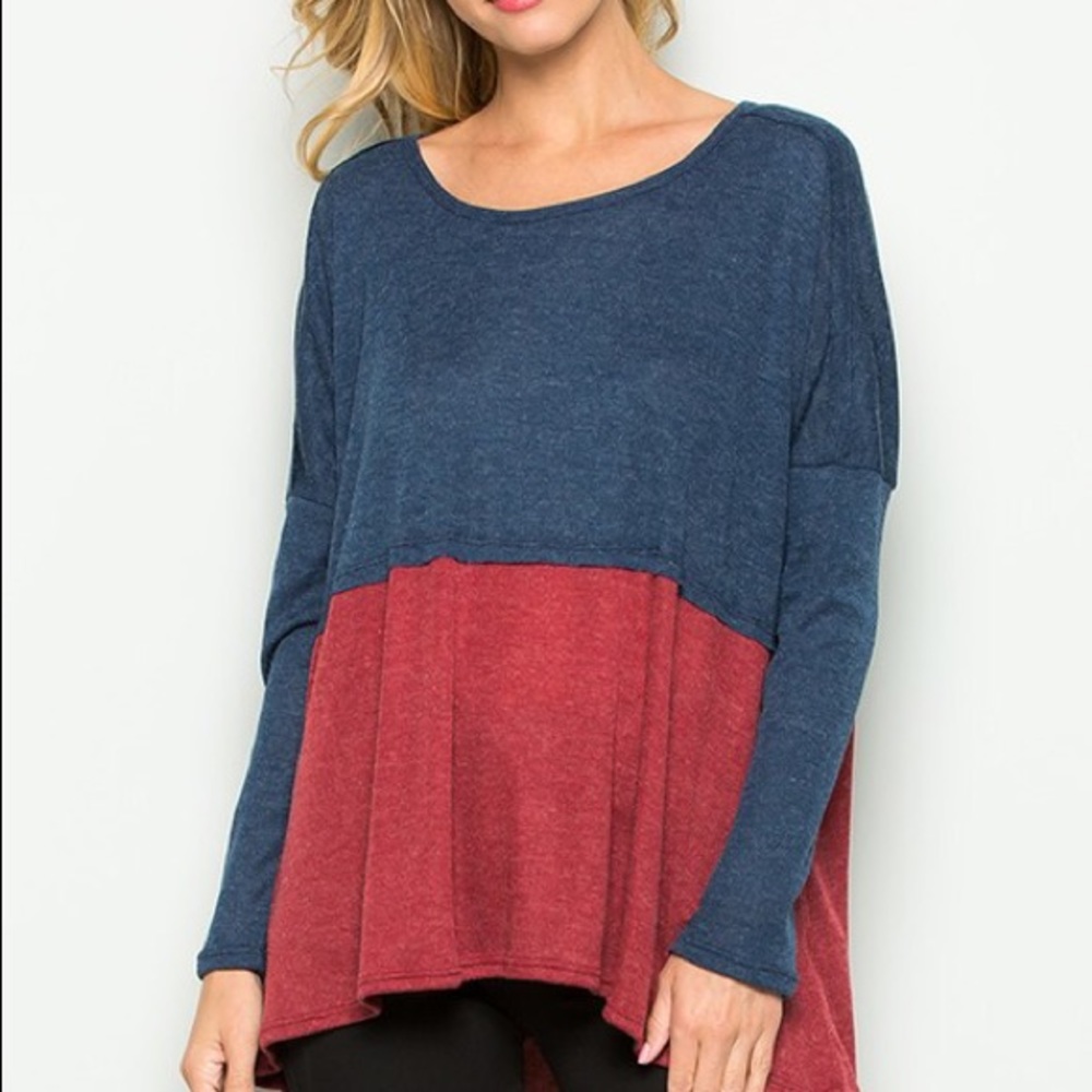 Color Block Navy/Crimson LS Top